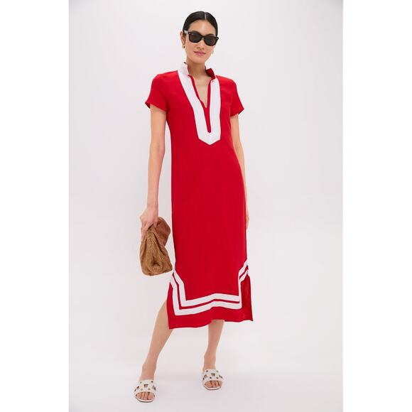 SAIL TO SABLE Exclusive Red and White Short Sleeve Classic Maxi Tunic Size L NWT - Picture 6 of 7